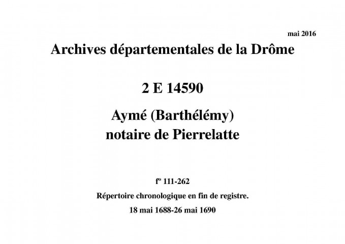 18 mai 1688-26 mai 1690