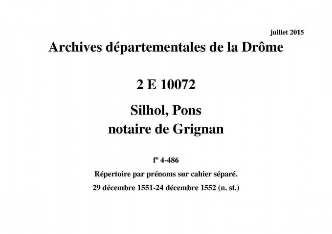 29 décembre 1551-24 décembre 1552 (n. st.)