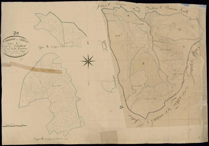 Section C3, Chélard (le). Fournissabe (lieu-dit, parcelles n° 1002-1026), Prozon ou Combe (lieu-dit, parcelles n° 883-937) (agrandissements).