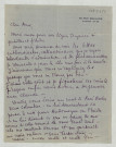 LAS le remerciant pour un article, lui demandant de lui expliquer ce qu'il n'a pas aimé et également s'il pourrait écrire un mot à René Rocher afin qu'elle puisse jouer Phèdre ou Andromaque et lui parlant de sa pièce Un Homme est venu qui doit être jouée et de sa prochaine démission de la Comédie Française.