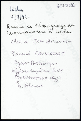 Remise de témoignage de reconnaissance à Lesches.