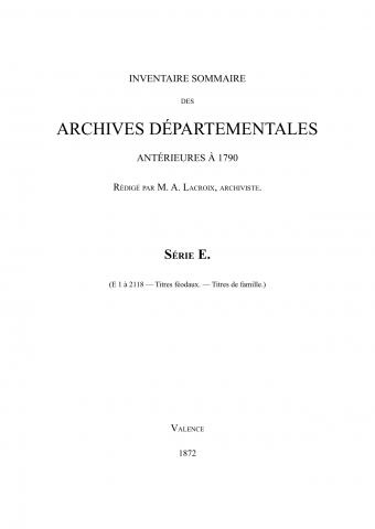 Archives départementales de la Drôme, série E (cotes E 1 à E 2118).